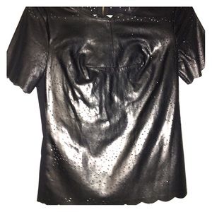 COPY - Scalloped Perforated Faux Leather Zipper BCBG Top